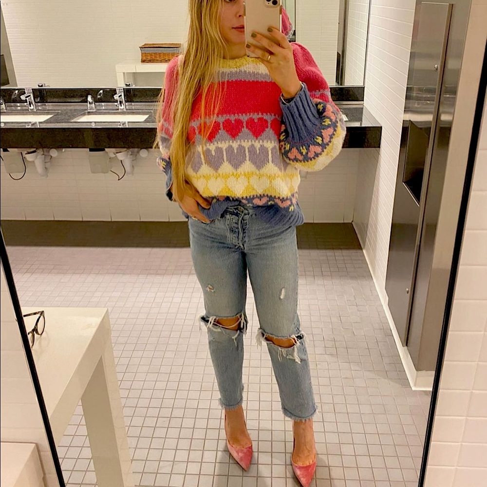 NWT Loveshackfancy Shirelle Pink Heart Pullover SweaterSz M